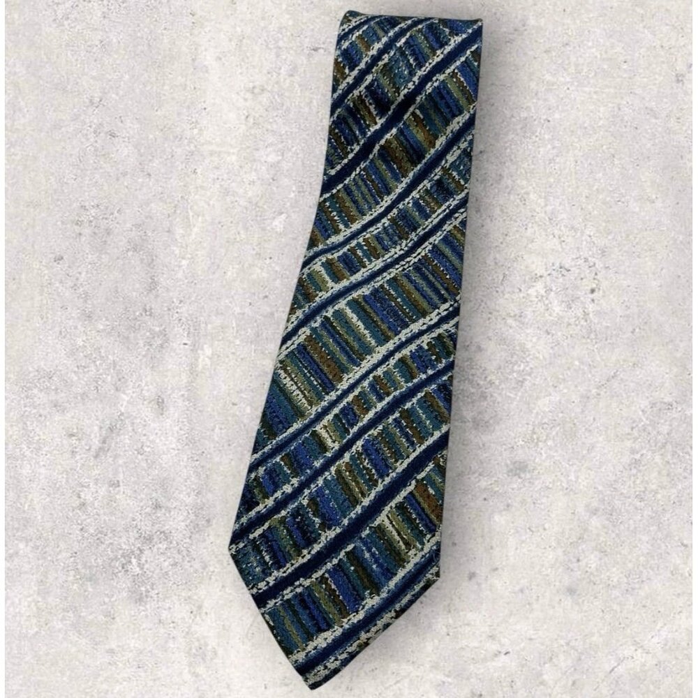 MISSONI Silk Tie ITALY XL Blue Green Brown Tartan W:3.4" EUC
